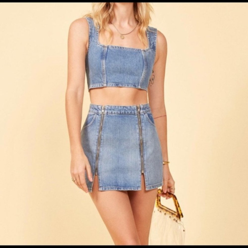 Reformation Light-Wash Denim Skirt Size 0